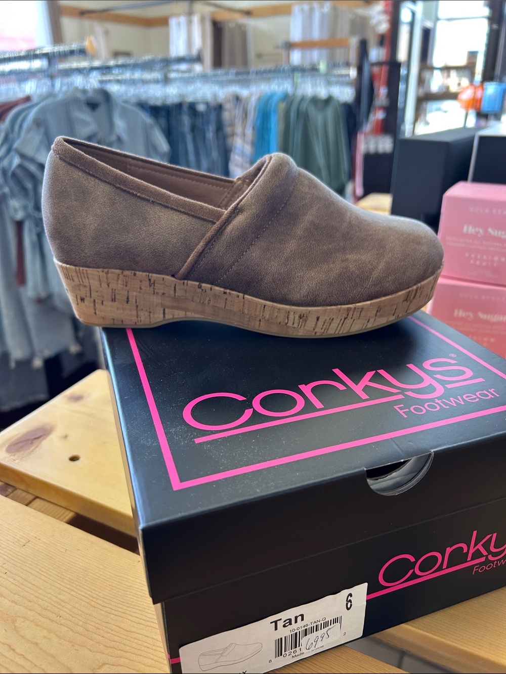 Corkys Tan Suede-Look Platform Slip-On Clogs